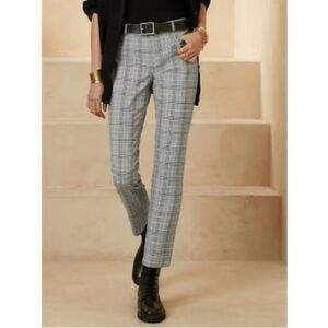 Banana Republic Sloan Grey Black White Navy Houndstooth Plaid Pants Sz 6